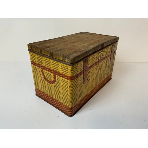 127 - George Bassett Confectioners Tin in the Form of a Picnic Hamper - 20cm x 11cm x 12cm