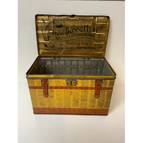 127 - George Bassett Confectioners Tin in the Form of a Picnic Hamper - 20cm x 11cm x 12cm