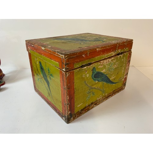 413 - Folk Art Painted Box and Contents - Wooden Toys Made for Oswin Bull in 1910 whose Father was Tutor t... 