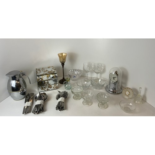 195 - Mirrored Jewellery Box, Clock, Cutlery, Glassware and Coffee Pot