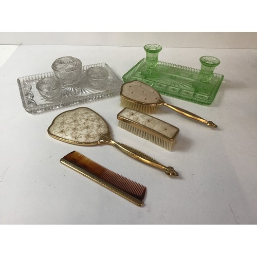 359A - Vintage Dressing Table Trays with Brush and Mirror Set