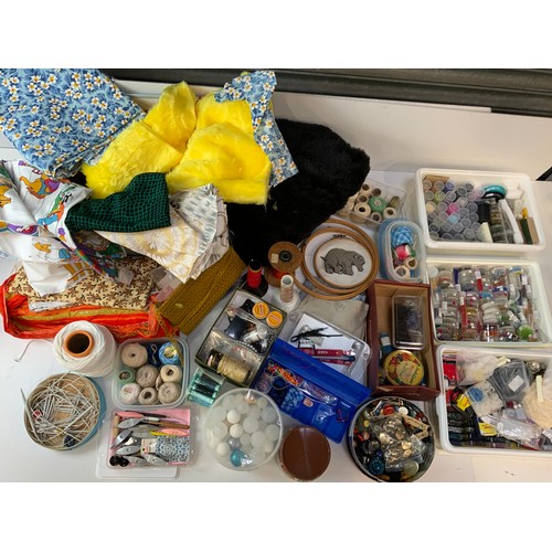 Needlework and Crafting Fabric, Beads, Buttons, Thread and Hoops etc