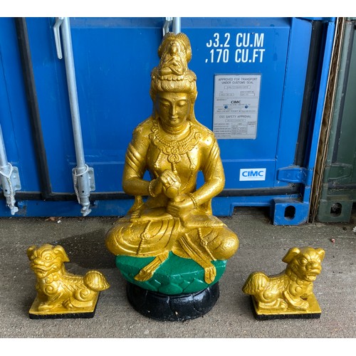 74 - Buddha Statue and 2x Foo Dogs - 90cm Tall