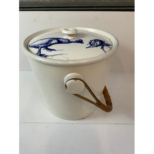 153 - Ceramic Bucket with Decorative Lid and Wicker Handle