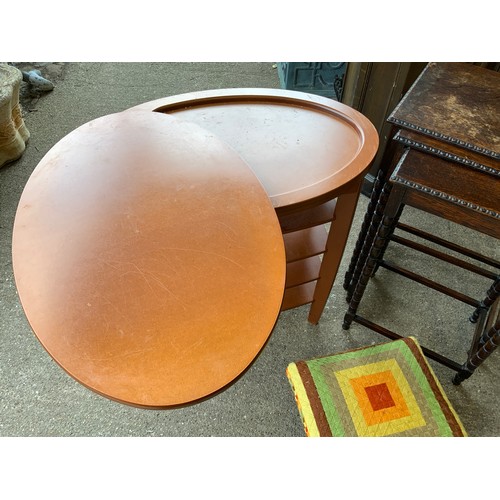 841 - Nest of Tables with Barley Twist Legs, Retro Side Table with Shelves and Footstool