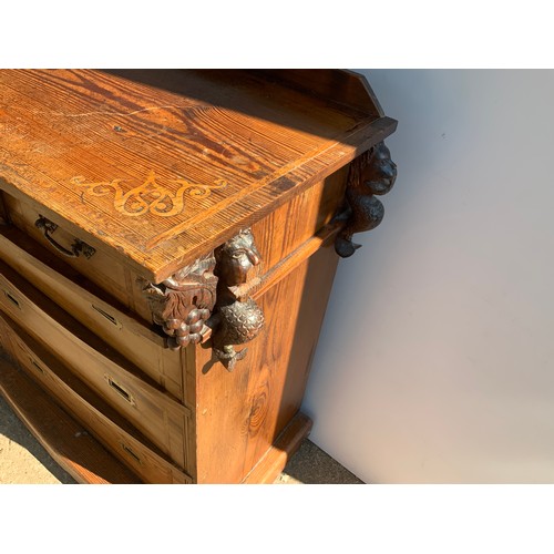 573 - Chest of Drawers with Brass Recessed Handles and Carved Detail - 76cm W x 42cm D x 87cm H