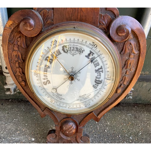 414 - Large Wooden Barometer (Cracked Glass)