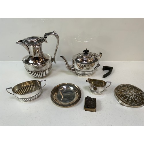 449 - Silver Plated Tea/Coffee Set and Miniature Common Prayer with Silver Front Cover