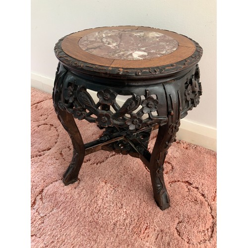 557 - Carved Hardwood Table with Marble Top