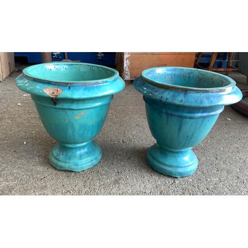 23 - 2x Painted Terracotta Garden Urns