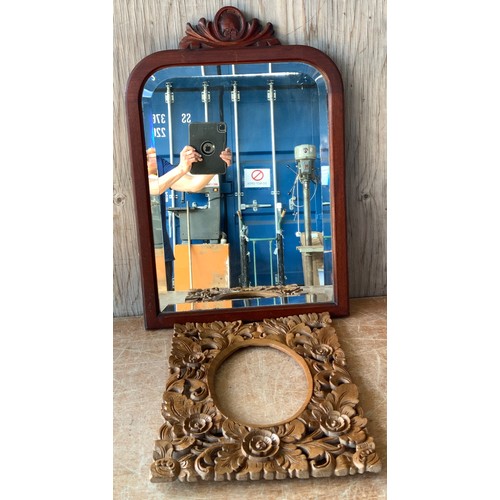 595 - Wood Framed Mirror and Decorative Carved Frame