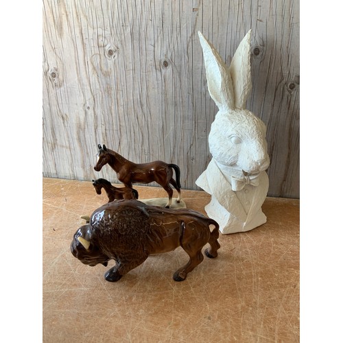 195 - Horse Ornament, Bison and Rabbit etc