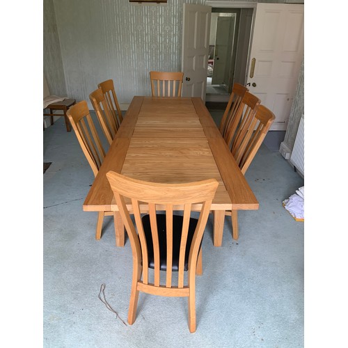 131 - Modern Oak Extending Dining Table and Chairs - 9ft When Extended