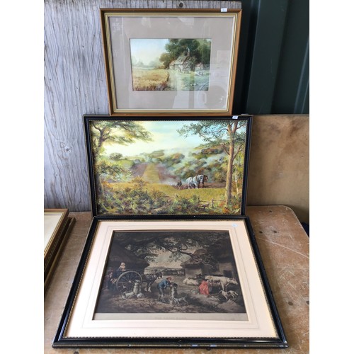 127 - 3x Framed Paintings - Farmscapes - Watercolour Signed Los Dated 1905/Signed Oil Scene etc