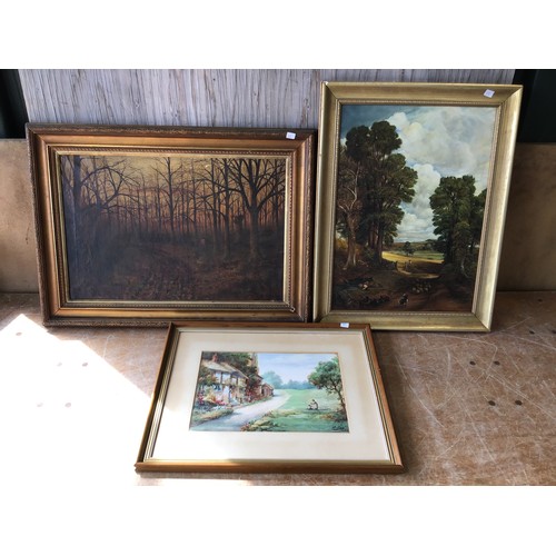 504 - 3x Framed Pictures - Signed Water Colour -1921 F Los/ Signed Oil on Canvas Lady in Forest/Oil on Can... 