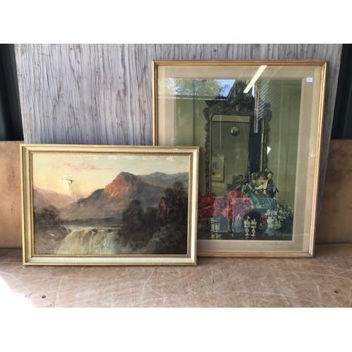 420 - 2x Framed Pictures - Oil on Canvas Mountain Scene and Other