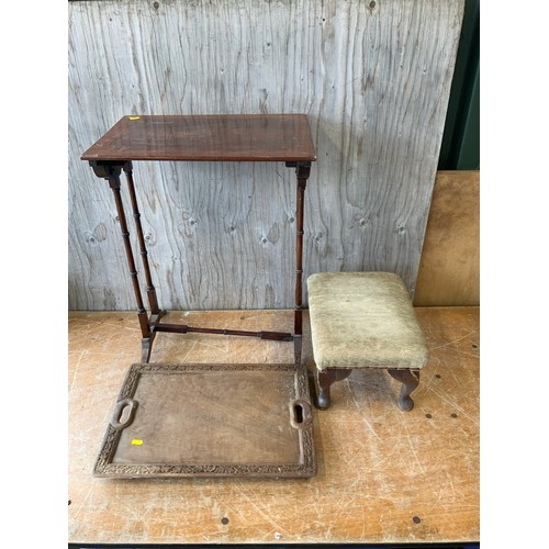 342 - Small Side Table, Wooden Tray, Stool