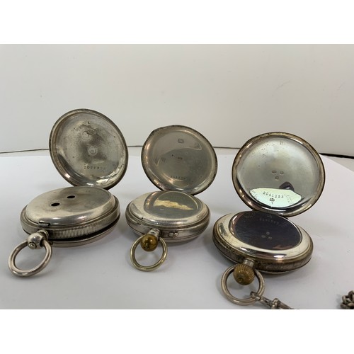 759 - 3x Silver Pocket Watches and 2x Alberts