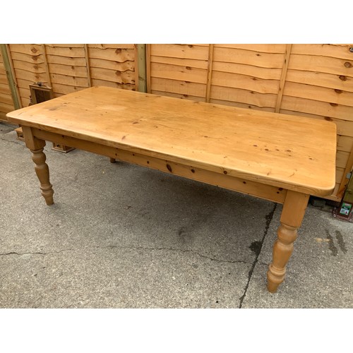 601 - Good Quality Heavy Pine Kitchen Table - L7ft