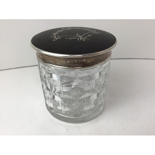 788 - Victorian Silver Rim/Decorated Topped Jar - H10cm