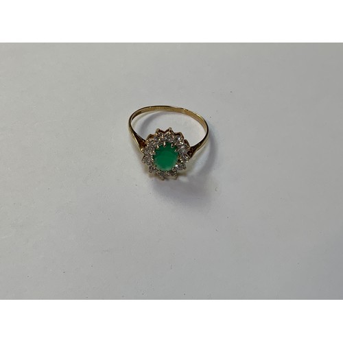 683 - 9ct Gold Ring with White and Green Stones - Size 1.5