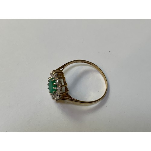 683 - 9ct Gold Ring with White and Green Stones - Size 1.5