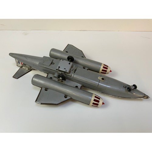 698 - 1950’s Marx Tinplate/Plastic Jet Plane Bristol 188XF-926 (Working but Needs New Battery in Front Lig... 