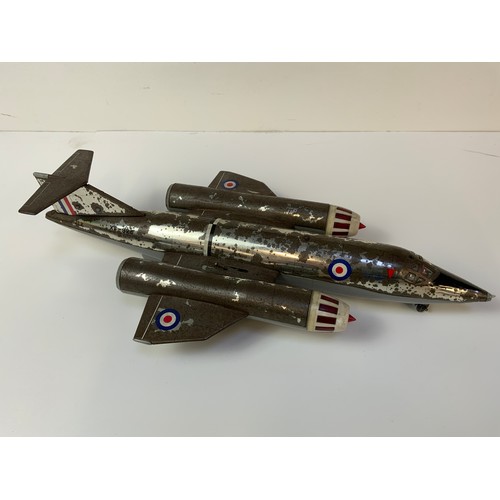 698 - 1950’s Marx Tinplate/Plastic Jet Plane Bristol 188XF-926 (Working but Needs New Battery in Front Lig... 