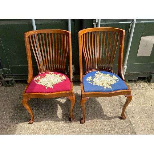 259 - Pair of Edwardian Chairs with Tapestry Seats on Ball and Claw Feet