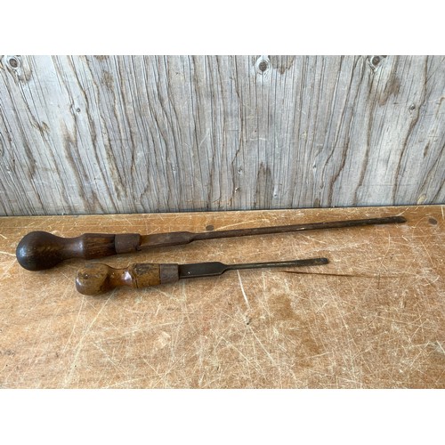 410 - 2x Large Wooden Screwdrivers - The Shorter Marked Marple & Sons