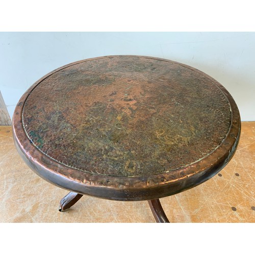 538 - Beaten Copper Topped Side Table on Casters