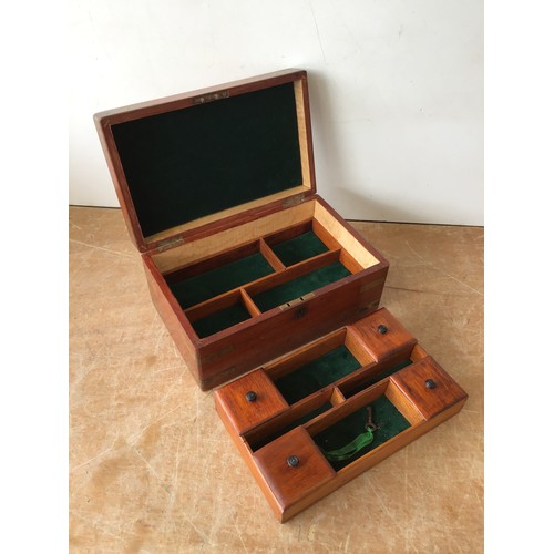 464 - Mahogany Brass Bound Sewing Box with Key