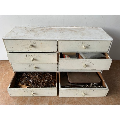 730 - Small Wooden Tool Box and Contents - Screws, Nails and Drill Bits etc