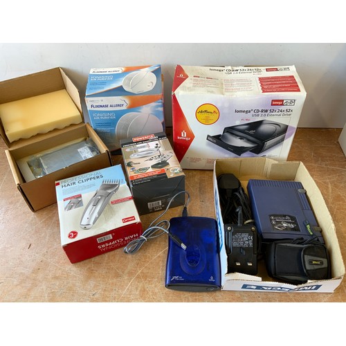 412 - Iomega External Drive etc, Precision Magnifying Glass, Professional Hair Clippers and Air Purifier