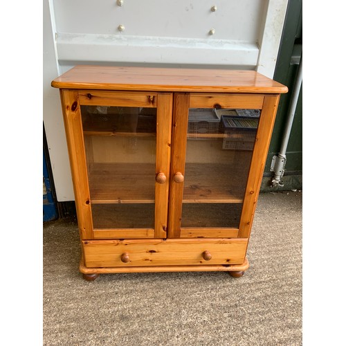 578 - Pine Glass Fronted Cabinet with Drawer Under