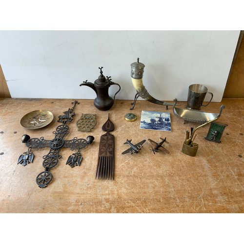 727 - Various Collectables - Candleholder, Aeroplanes and Brass Trivet etc