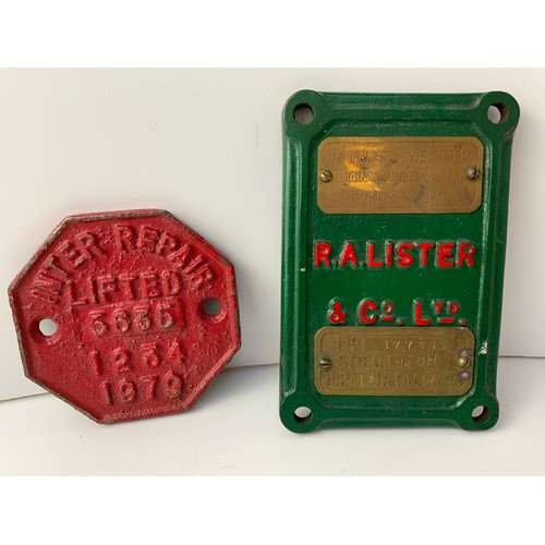 688 - Cast Iron R. A. Lister Engine Cover/Plate and One Other