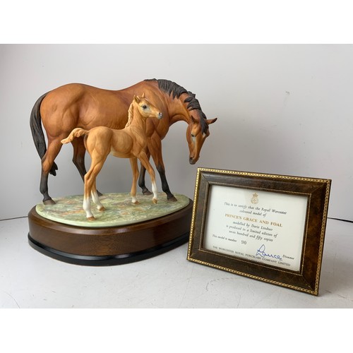 681 - Royal Worcester Horse Ornament - Prince’s Grace and Foal with Certificate