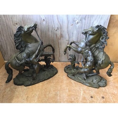 407 - Pair of Heavy Brass Horses - H40cm