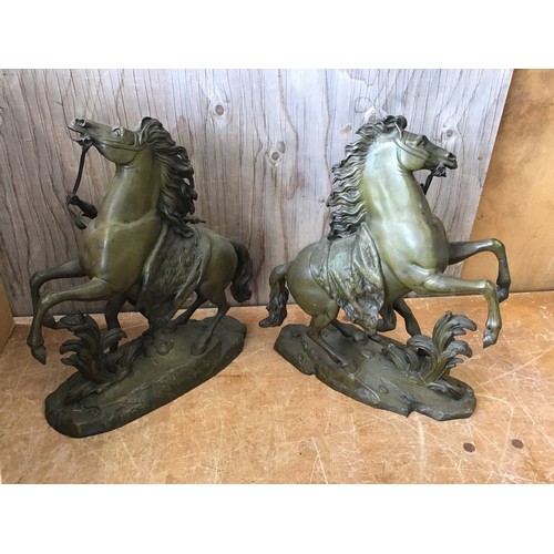 407 - Pair of Heavy Brass Horses - H40cm