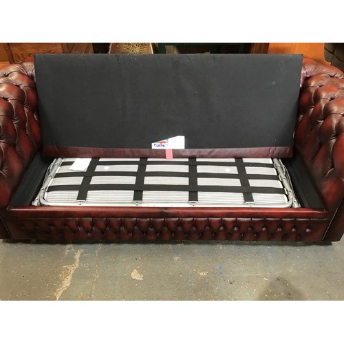 500A - Red Leather Button Back Chesterfield Three Seater Sofa/Bed