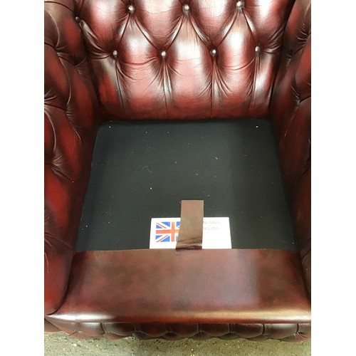 500B - Red Leather Button Back Chesterfield Armchair