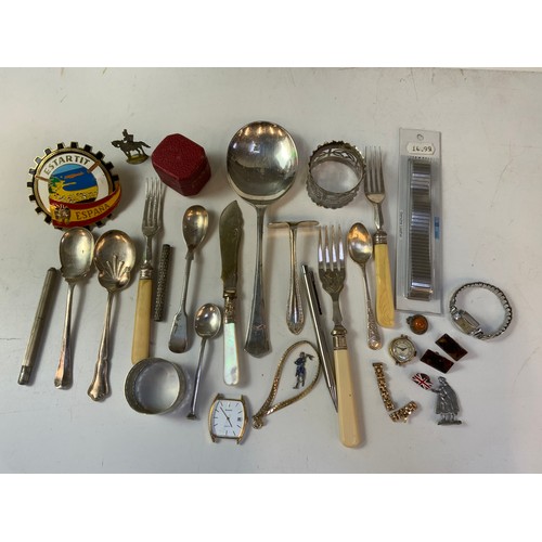 686 - Cutlery, Watch Parts, Badges etc