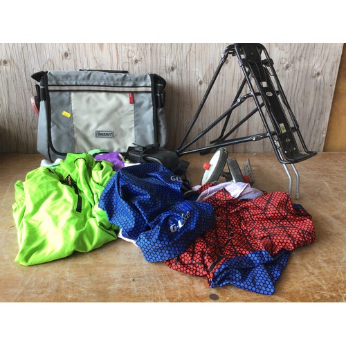 616 - Cycling Jerseys etc with Bag and Rack