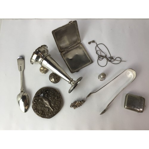 723 - Sterling Silver - Posey Pot, Card Holder, Sugar Nips and Brooch etc - Approximately 230g