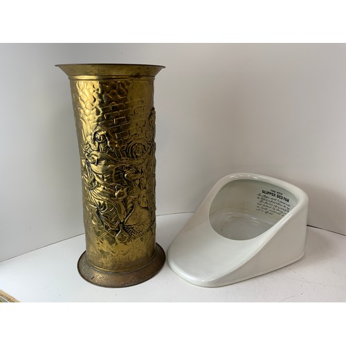 297 - Brass Stick/Umbrella Stand and Slipper Bed Pan