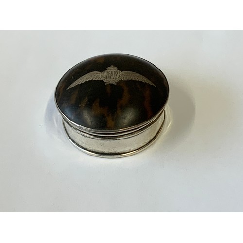 755 - 1940’s Silver and Faux Tortoiseshell R.A.F. Pill/Trinket Box - Birmingham Hallmark Date Rubbed