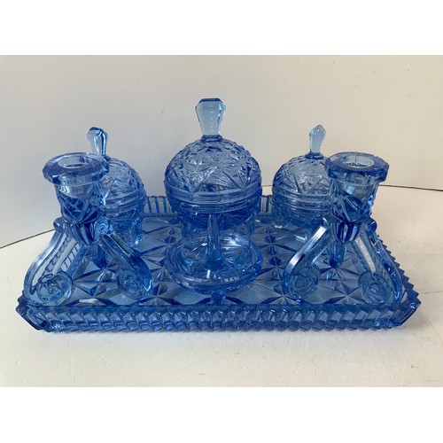 254 - Blue Glass Dressing Table Set