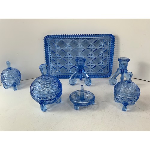 254 - Blue Glass Dressing Table Set