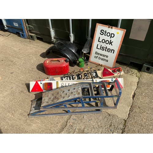 32A - Trailer Light Boards, Ramps, Oil Can and Vintage Mudguards etc